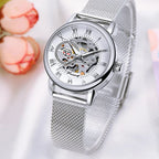 Montre Squelette Femme Ronde Métal Brossé - vue 2 - Montrelio