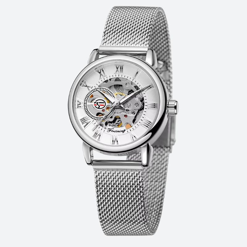 Montre Squelette Femme Ronde Métal Brossé - vue 3 - Montrelio