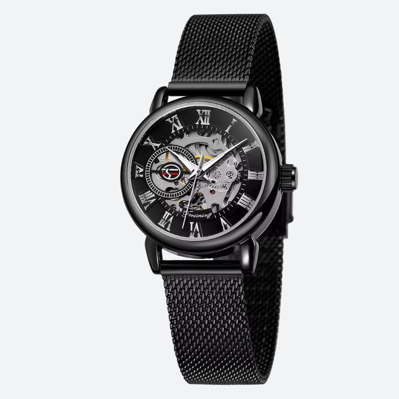 Montre Squelette Femme Ronde Métal Brossé - vue 4 - Montrelio