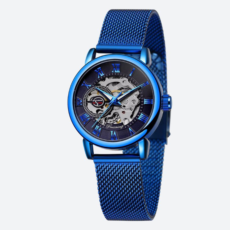 Montre Squelette Femme Ronde Métal Brossé - vue 5 - Montrelio
