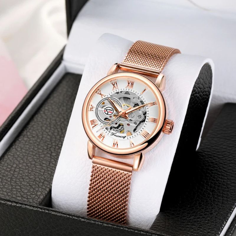 Montre Squelette Femme Ronde Métal Brossé - vue 6 - Montrelio