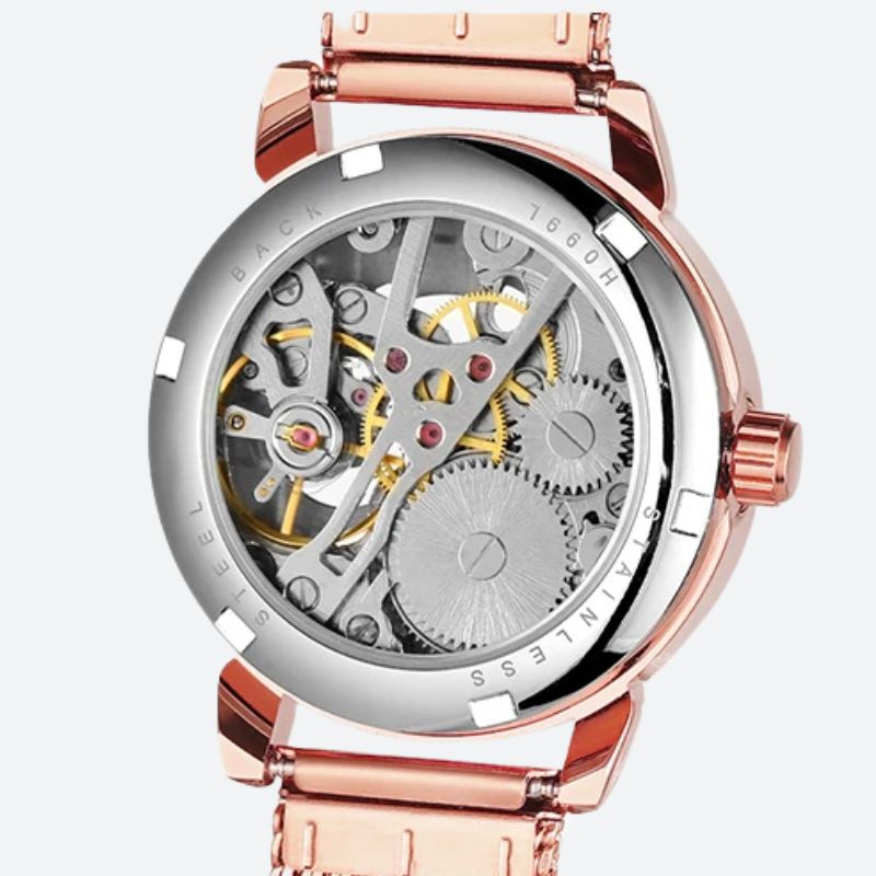 Montre Squelette Femme Ronde Métal Brossé - vue 7 - Montrelio
