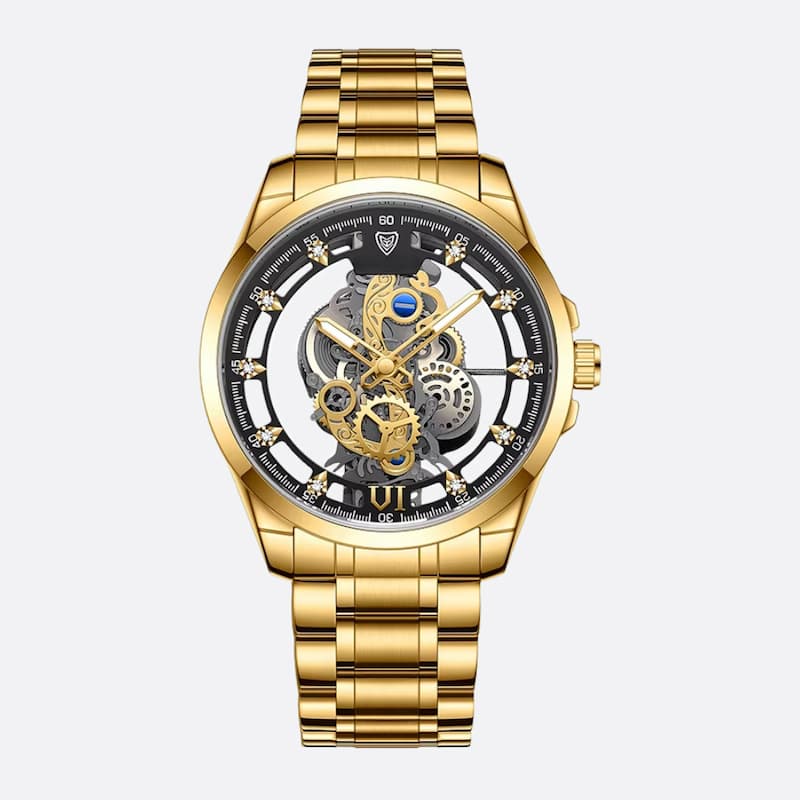 Montre Squelette Homme Acier Doré Quartz Lumineux - vue 1 - Montrelio