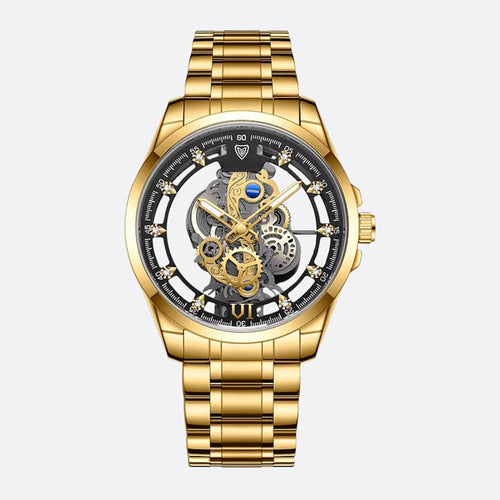 Montre Squelette Homme Acier Doré Quartz Lumineux - vue 1 - Montrelio