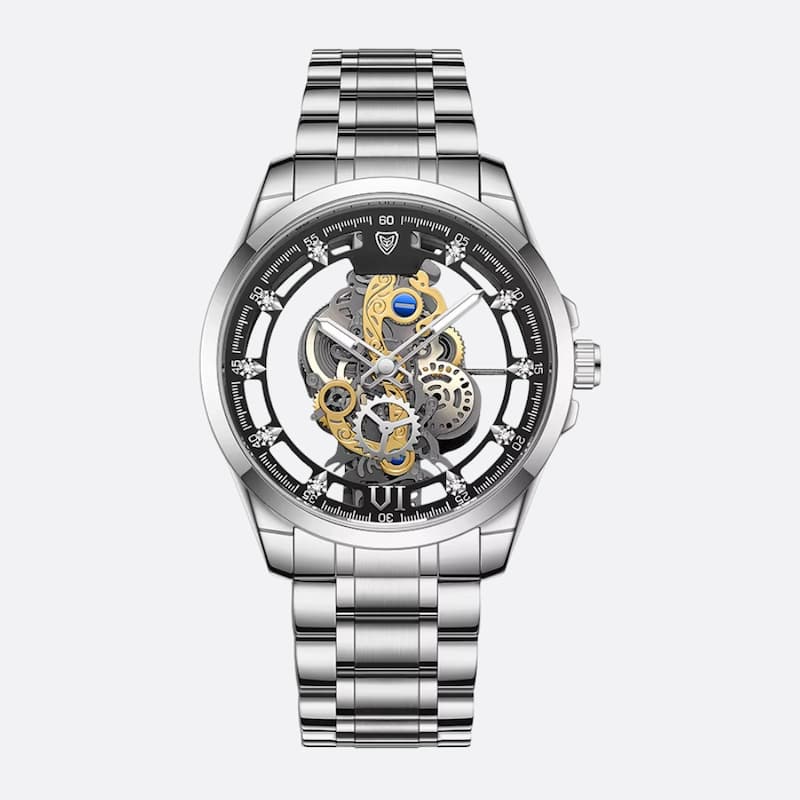 Montre Squelette Homme Acier Doré Quartz Lumineux - vue 3 - Montrelio