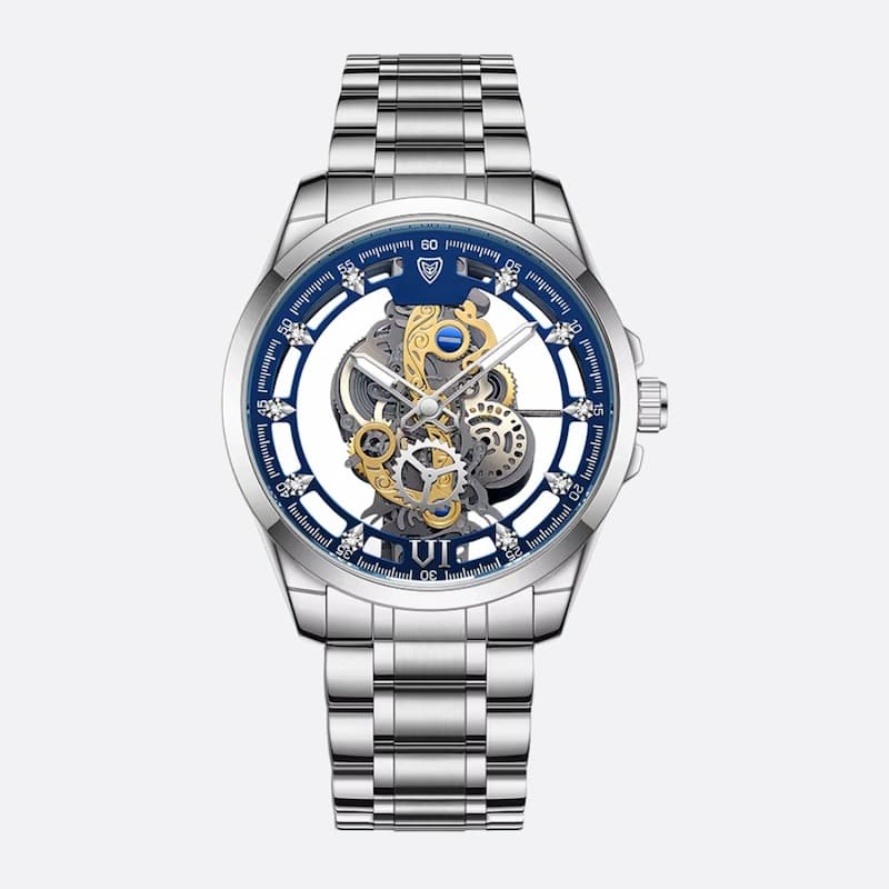Montre Squelette Homme Acier Doré Quartz Lumineux - vue 4 - Montrelio