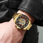 Montre Squelette Homme Acier Doré Quartz Lumineux - vue 5 - Montrelio