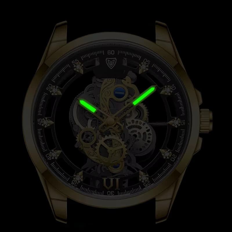 Montre Squelette Homme Acier Doré Quartz Lumineux - vue 6 - Montrelio