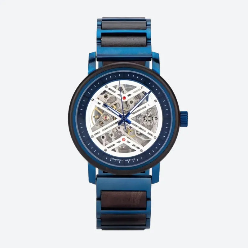 Montre Squelette Homme Acier et Bois Mécanique - vue 3 - Montrelio