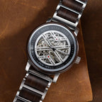 Montre Squelette Homme Acier et Bois Mécanique - vue 5 - Montrelio
