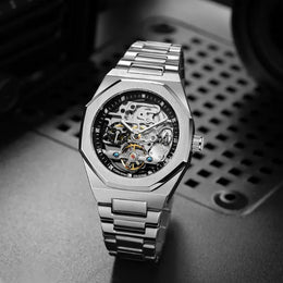 Montre Squelette Homme Automatique Acier Brossé Contemporain