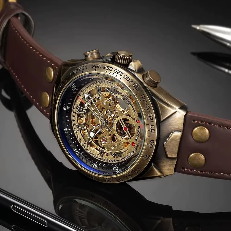 Montre Squelette Homme Bronze Automatique Vintage - vue 2 - Montrelio