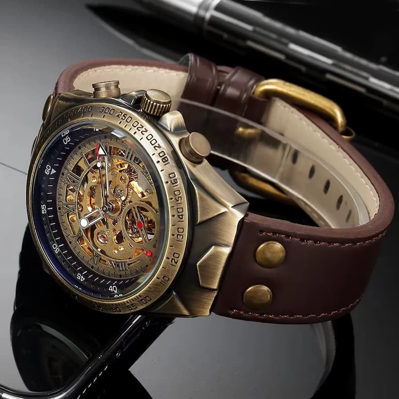 Montre Squelette Homme Bronze Automatique Vintage - vue 3 - Montrelio