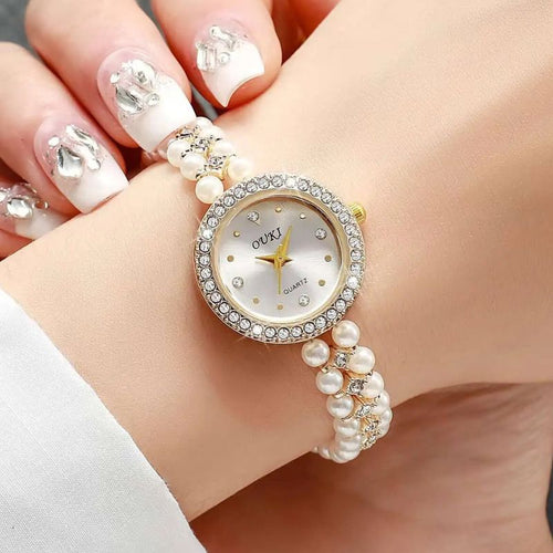 Montre Vintage Femme Bracelet Perles et Strass - vue 2 - Montrelio