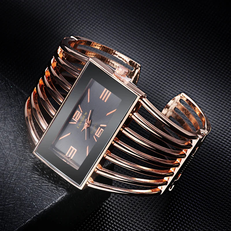 Montre Vintage Femme Jonc Ajouré Cadran Rectangulaire - vue 3 - Montrelio