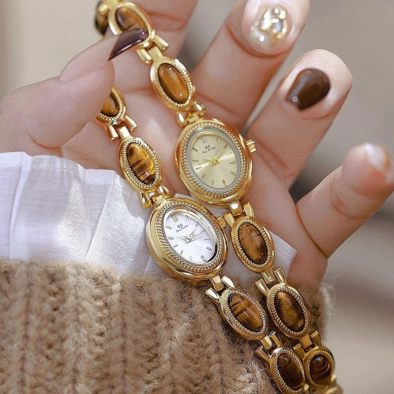 Montre Vintage Femme Ovale Dorée Strass - vue 9 - Montrelio