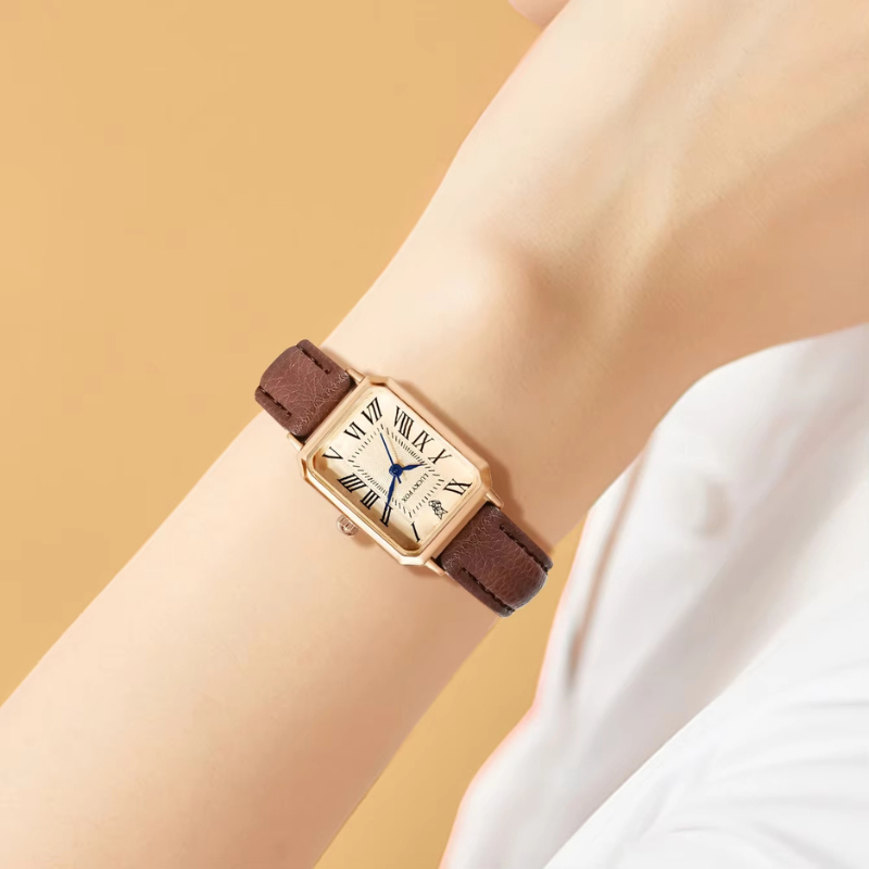 Montre Vintage Femme Rectangle Bracelet Cuir - vue 2 - Montrelio