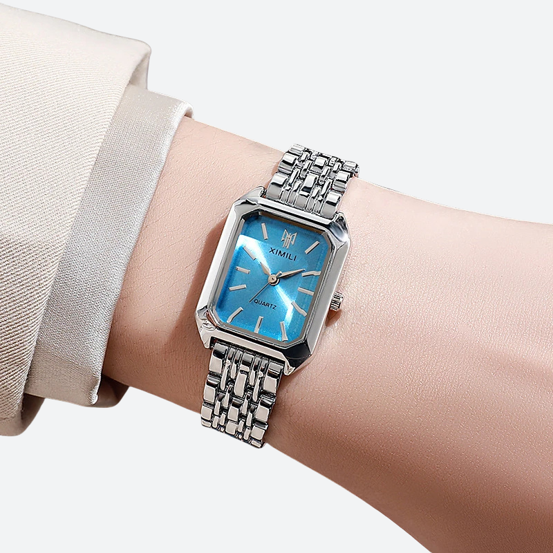 Montre Vintage Femme Rectangle Métal Argenté - vue 2 - Montrelio