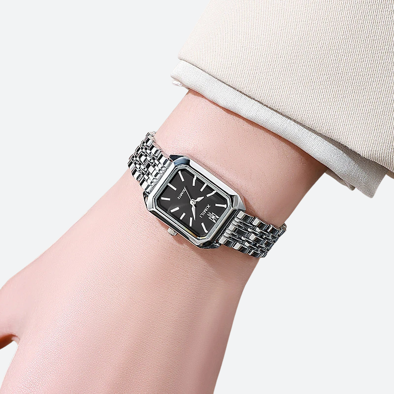 Montre Vintage Femme Rectangle Métal Argenté - vue 3 - Montrelio