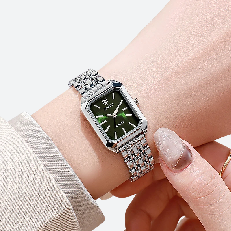 Montre Vintage Femme Rectangle Métal Argenté - vue 4 - Montrelio