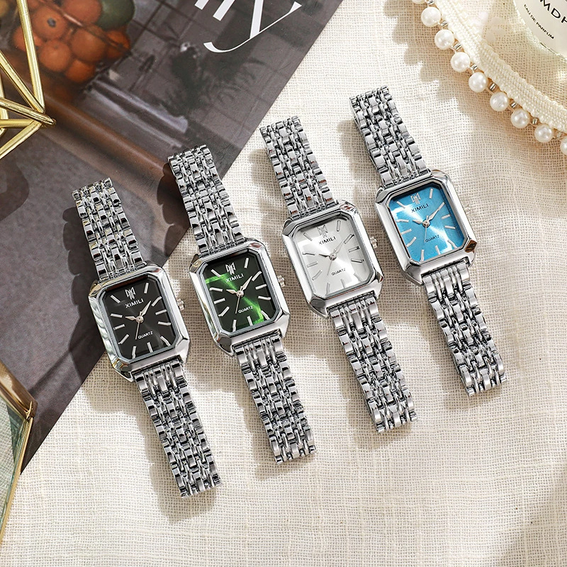 Montre Vintage Femme Rectangle Métal Argenté - vue 5 - Montrelio