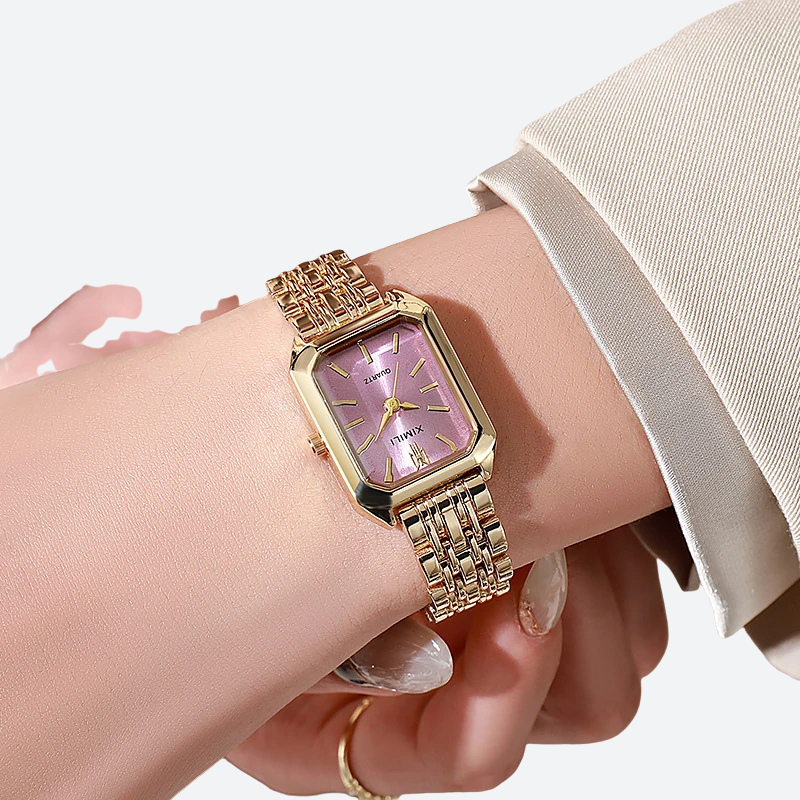 Montre Vintage Femme Rectangle Métal Doré - vue 2 - Montrelio