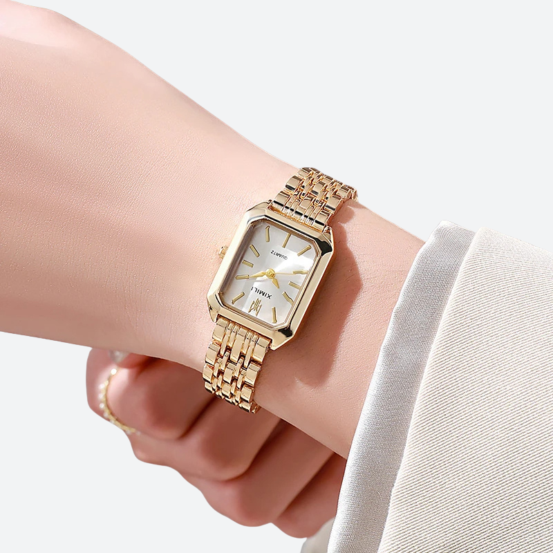 Montre Vintage Femme Rectangle Métal Doré - vue 4 - Montrelio