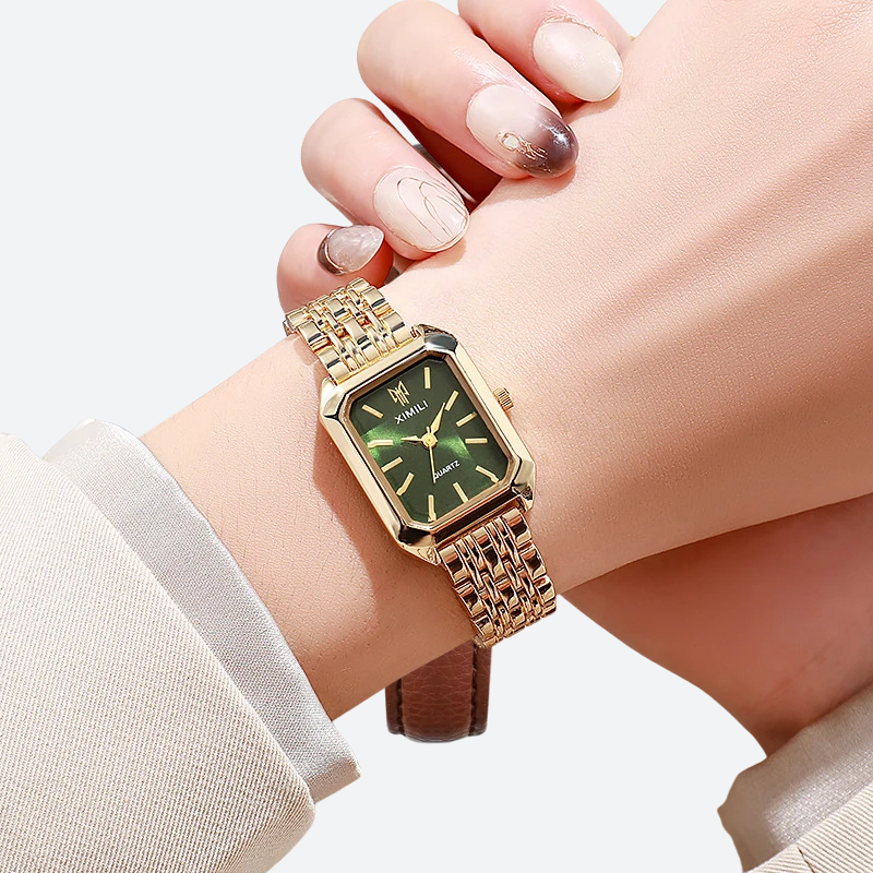 Montre Vintage Femme Rectangle Métal Doré - vue 5 - Montrelio