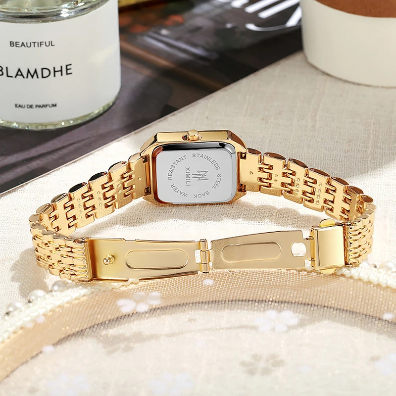 Montre Vintage Femme Rectangle Métal Doré - vue 7 - Montrelio