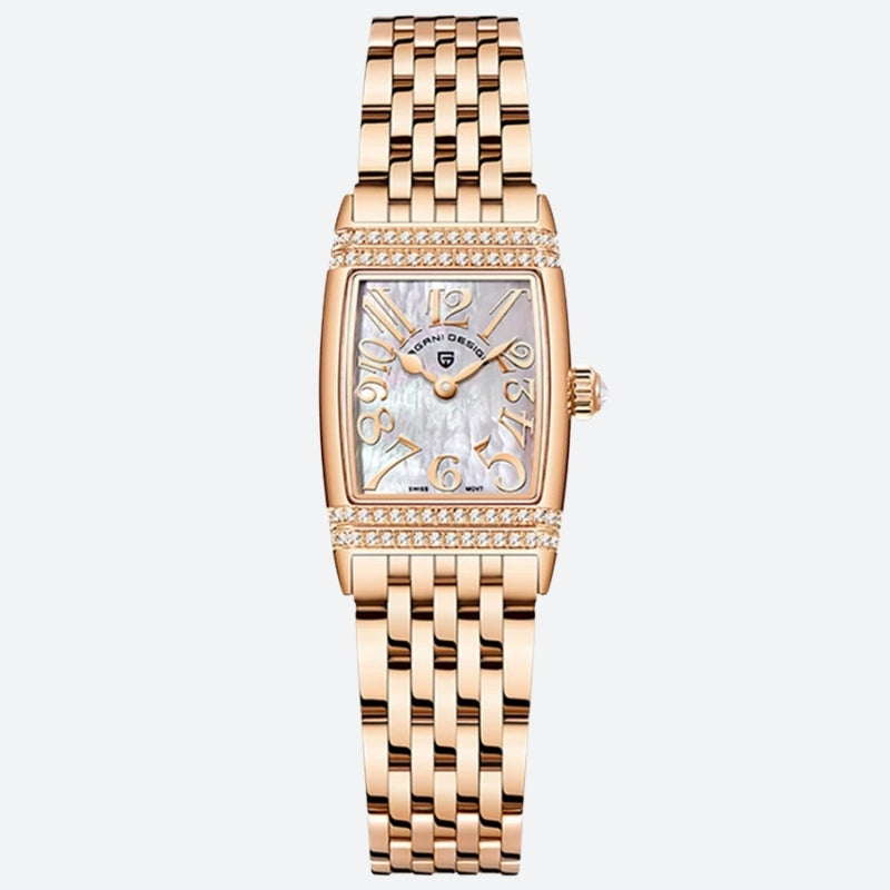 Montre Vintage Femme Rectangulaire Argent et Nacre - vue 1 - Montrelio