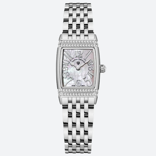Montre Vintage Femme Rectangulaire Argent et Nacre - vue 2 - Montrelio