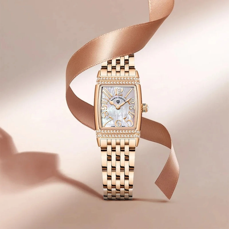 Montre Vintage Femme Rectangulaire Argent et Nacre - vue 3 - Montrelio
