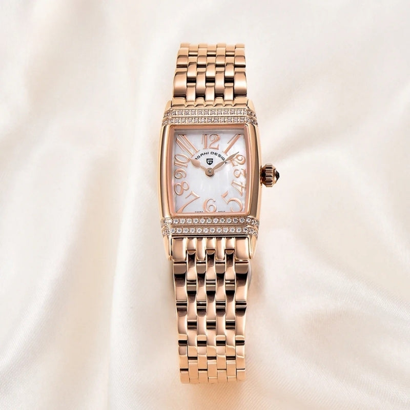 Montre Vintage Femme Rectangulaire Argent et Nacre - vue 4 - Montrelio