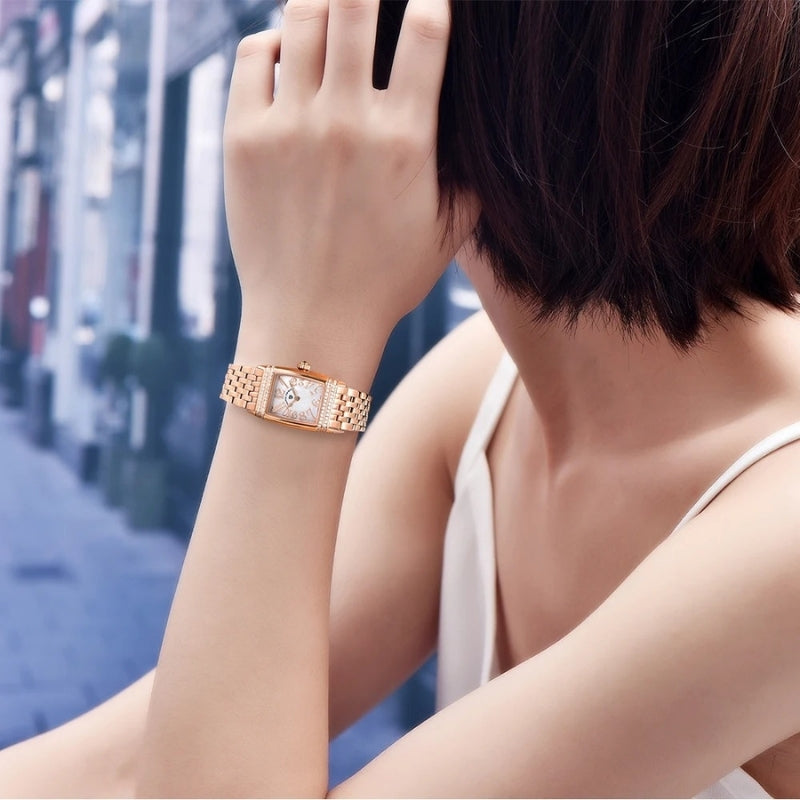 Montre Vintage Femme Rectangulaire Argent et Nacre - vue 7 - Montrelio