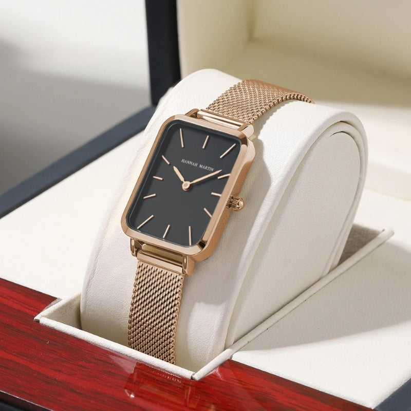 Montre Vintage Femme Rectangulaire Dorée Maille Fine - vue 7 - Montrelio