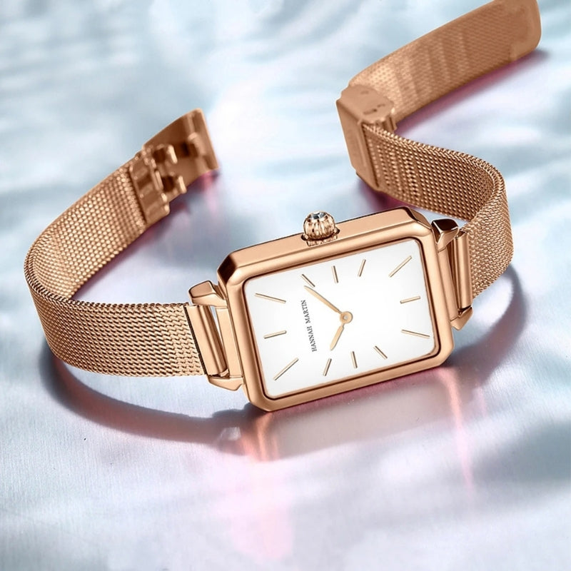 Montre Vintage Femme Rectangulaire Dorée Maille Fine - vue 8 - Montrelio