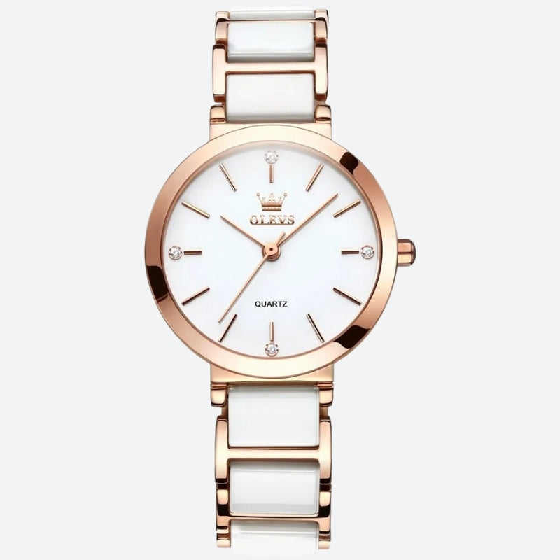Montre Vintage Femme Ronde Or Rose Céramique - vue 1 - Montrelio