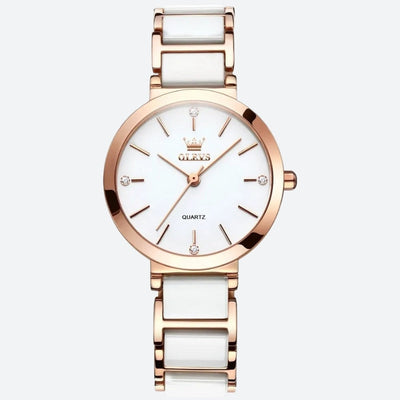 Montre Vintage Femme Ronde Or Rose Céramique - vue 1 - Montrelio