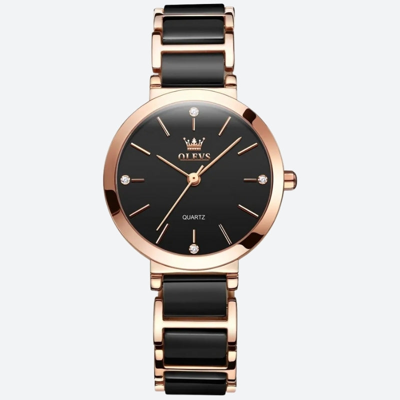 Montre Vintage Femme Ronde Or Rose Céramique - vue 2 - Montrelio