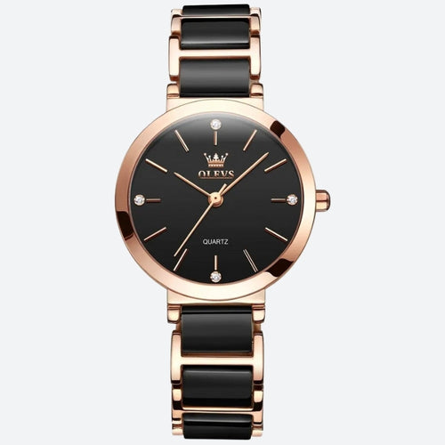 Montre Vintage Femme Ronde Or Rose Céramique - vue 2 - Montrelio