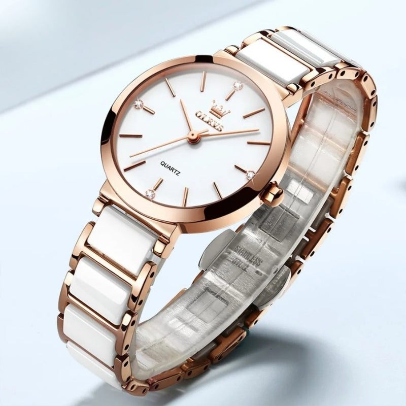 Montre Vintage Femme Ronde Or Rose Céramique - vue 3 - Montrelio