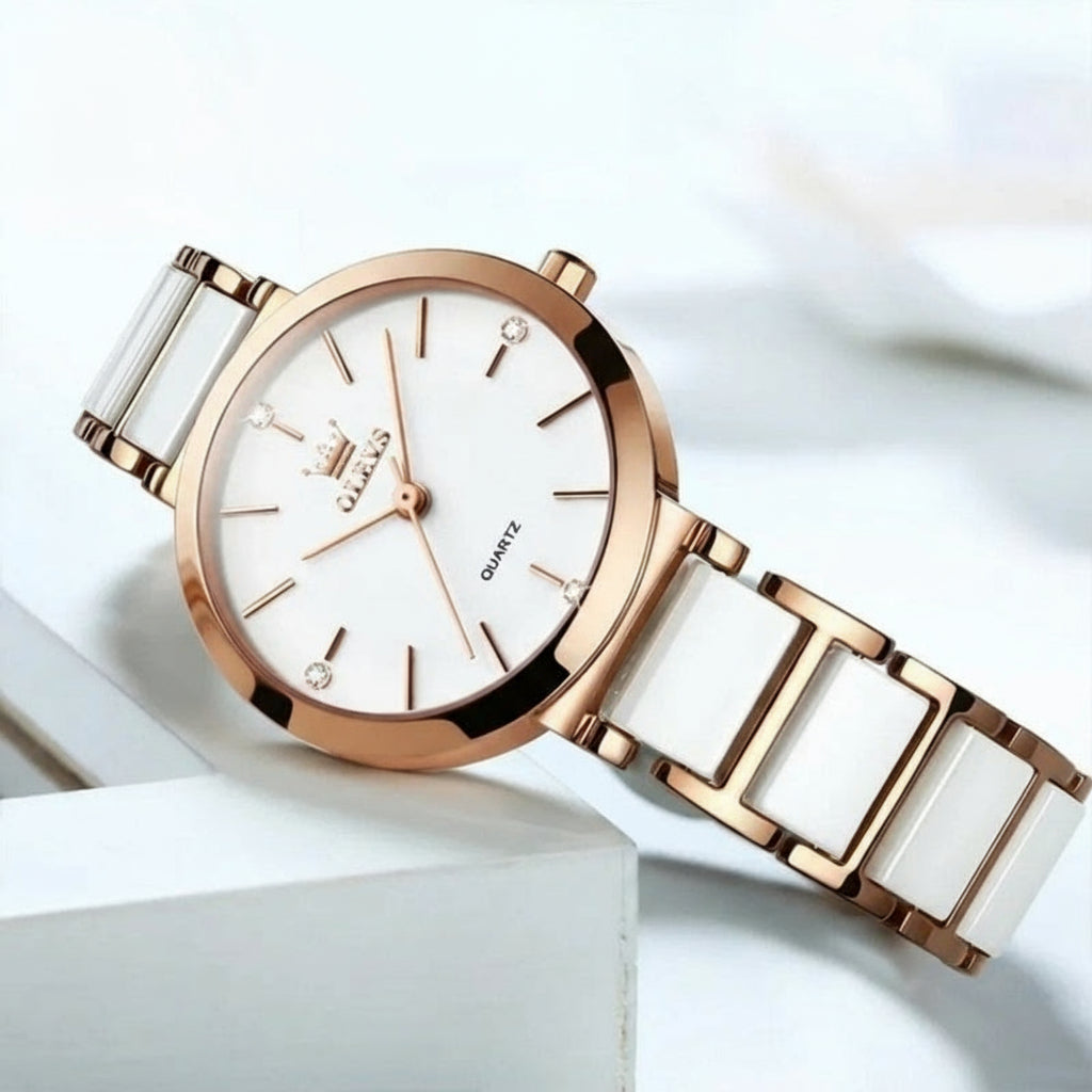 Montre Vintage Femme Ronde Or Rose Céramique - vue 5 - Montrelio