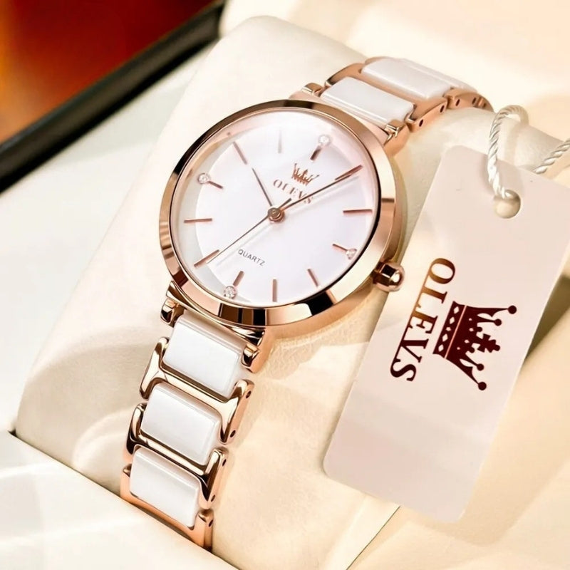 Montre Vintage Femme Ronde Or Rose Céramique - vue 7 - Montrelio
