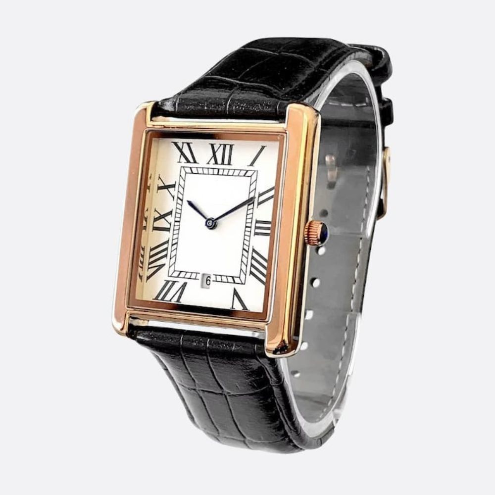 Montre Vintage Homme Carrée Ultra-Fine Quartz Cuir - vue 2 - Montrelio