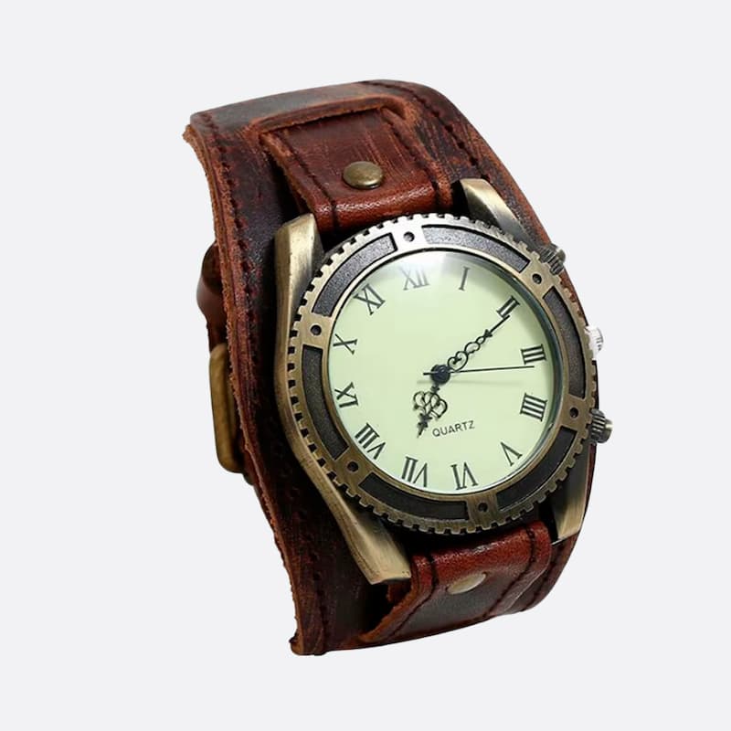 Montre Vintage Homme Cuir Quartz Cadran Romain - vue 1 - Montrelio