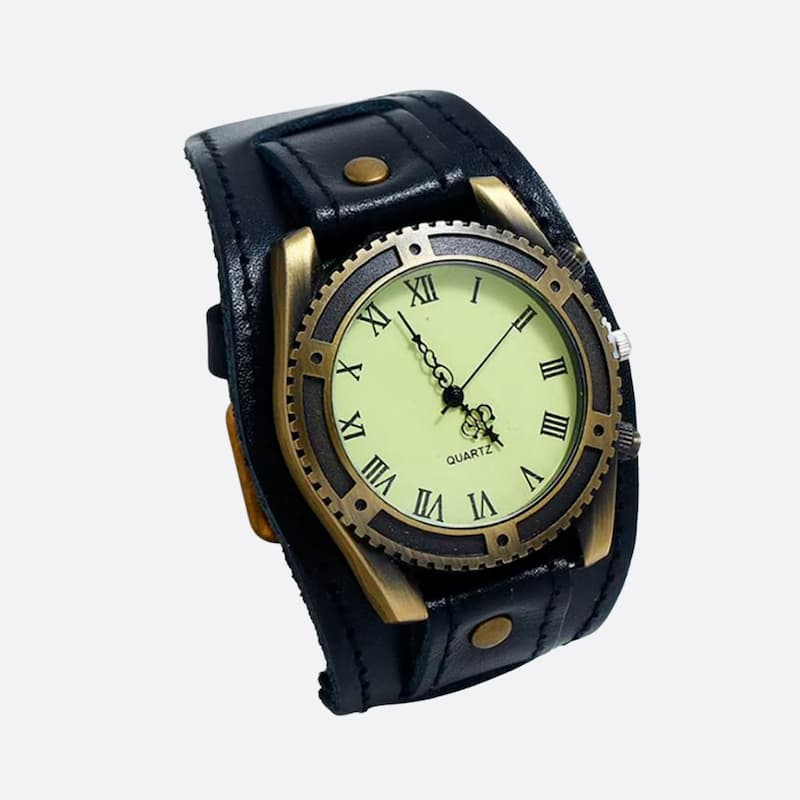 Montre Vintage Homme Cuir Quartz Cadran Romain - vue 2 - Montrelio