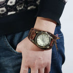 Montre Vintage Homme Cuir Quartz Cadran Romain - vue 3 - Montrelio
