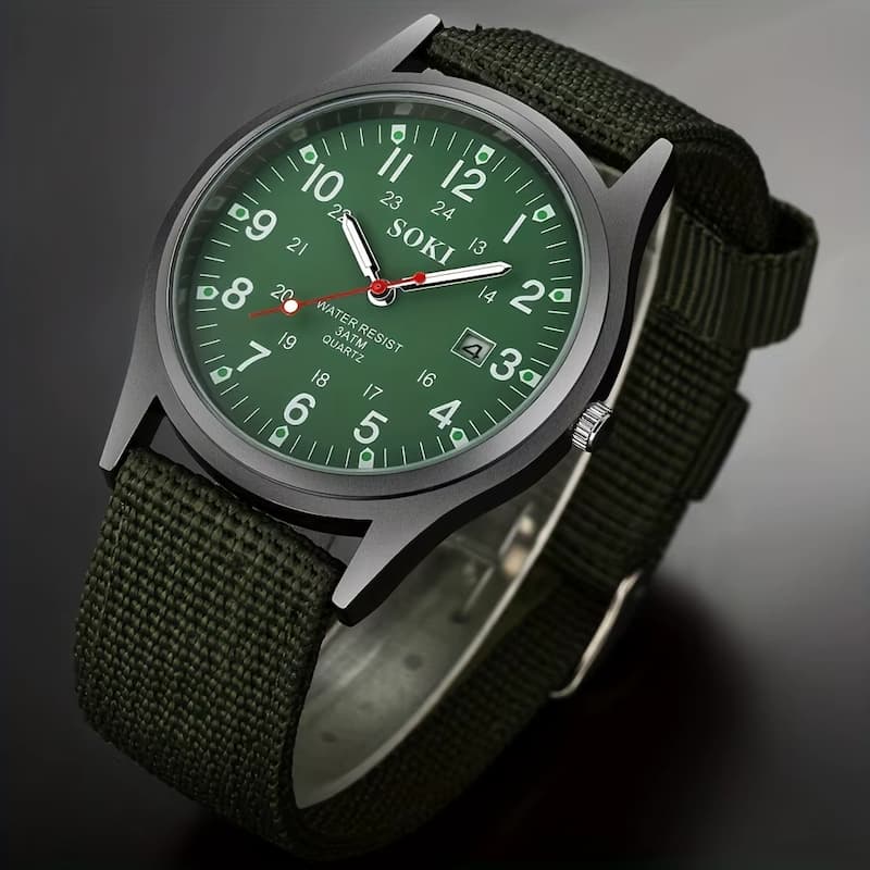 Montre Vintage Militaire Homme Quartz Bracelet Nylon - vue 6 - Montrelio